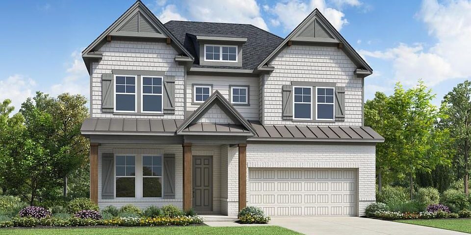 New construction single-family home in Vista Ridge Woodstock GA with modern craftsman design and landscaped front yard.